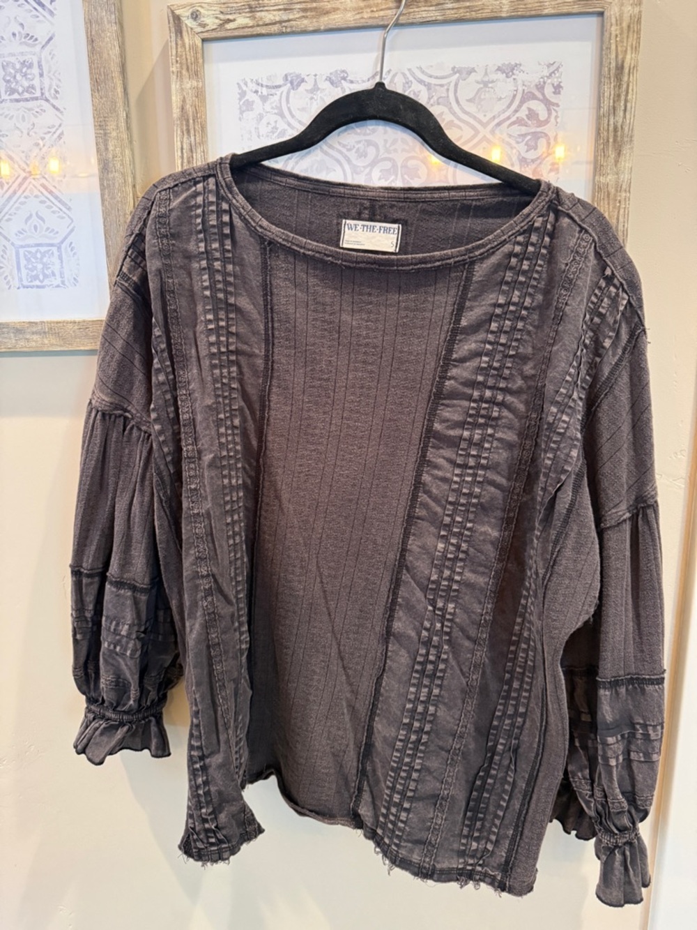 We The Free Charcoal Gray Pintuck Balloon Sleeve Tunic